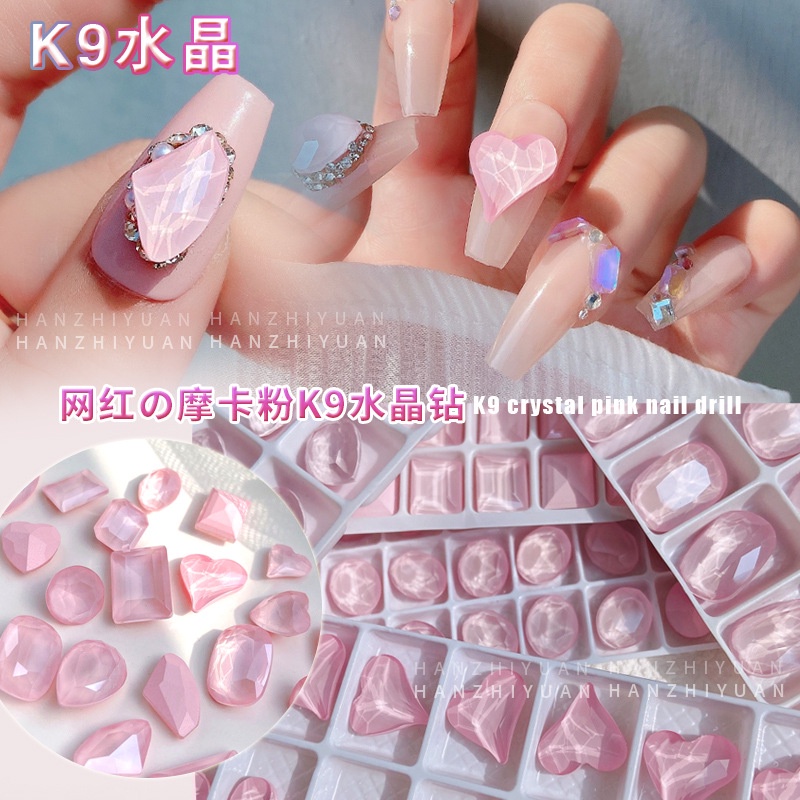 Túi 3 viên đá K9 hồng nhạt xinh xắn, phụ kiện nail