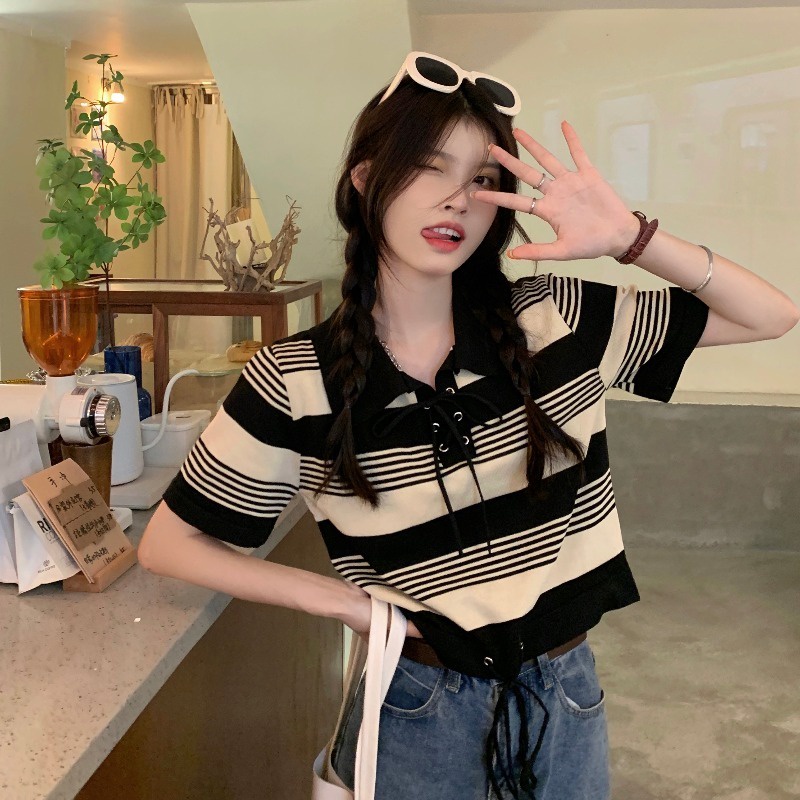 Áo polo Tay Ngắn Dáng Rộng In Họa Tiết Độc Đáo Phong Cách Hàn Quốc Thời Trang Cho Nữ