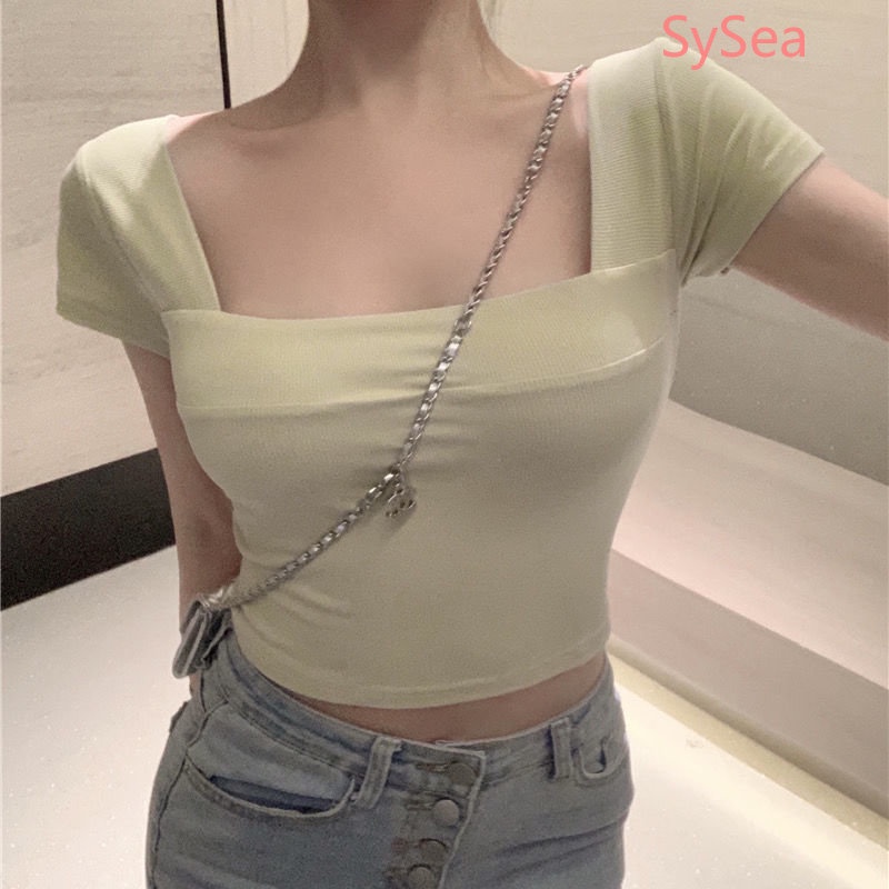 Áo Croptop Cổ Vuông Thiết Kế Đơn Giản Thời Trang Mùa Hè Cho Nữ