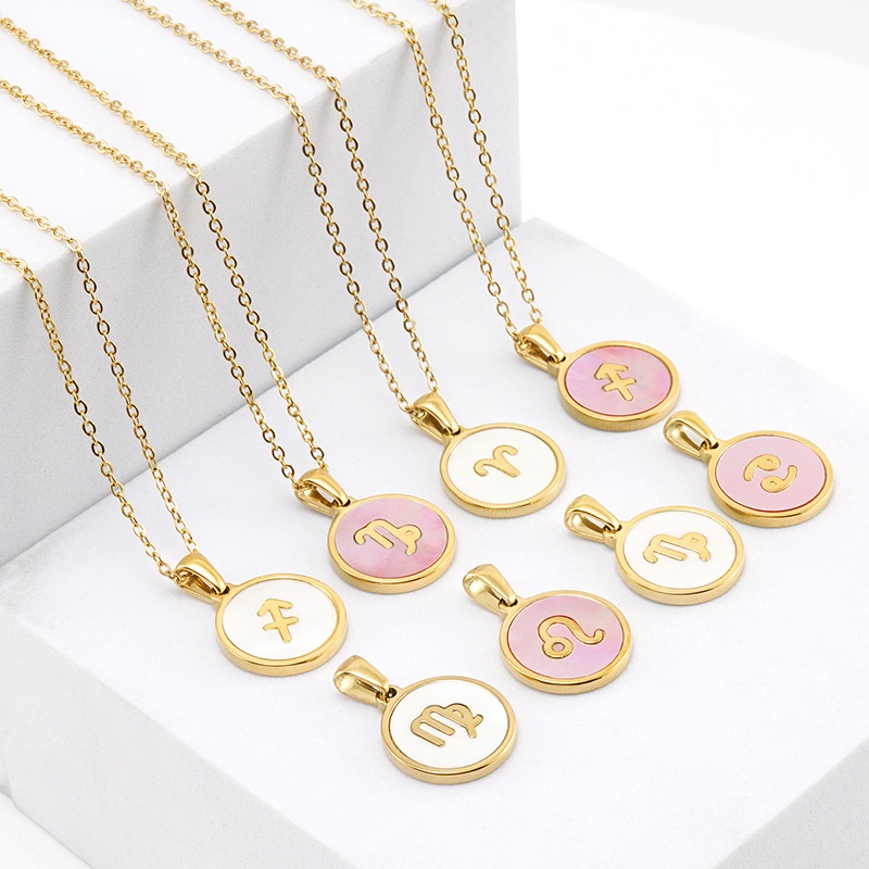 Vòng cổ Thép Titan Mạ Vàng 18K Mặt Hình 12 Cung Hoàng Đạo Vỏ Sò