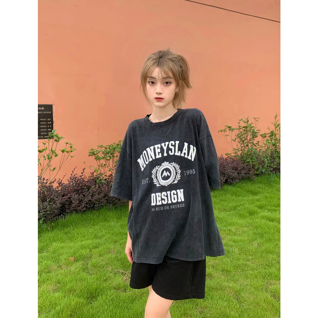 NRVP Áo Thun 100% Cotton Tay Ngắn Dáng Suông In Họa Tiết Hoạt Hình Phong Cách Hàn Quốc Cho Nữ