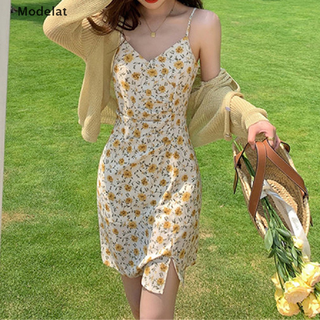 Mfc Đầm Hai Dây Mini y2k Không Tay Họa Tiết Hoa Xinh Xắn Ngọt Ngào Cho Nữ WTD