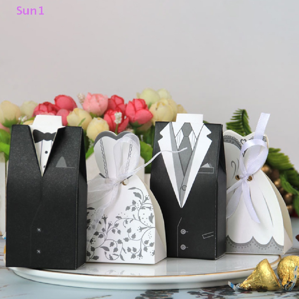 Set 20 Túi Đựng Kẹo Hình Đầm Cưới Cô Dâu Chú Rể DIY