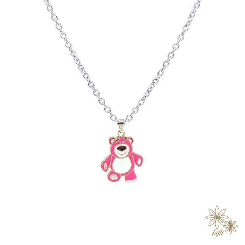 Vòng cổ Mặt Hình Chú Gấu Nhỏ Hoạt Hình Màu Đỏ Đen Bằng Thép Không Gỉ Thời Trang Cho Học Sinh