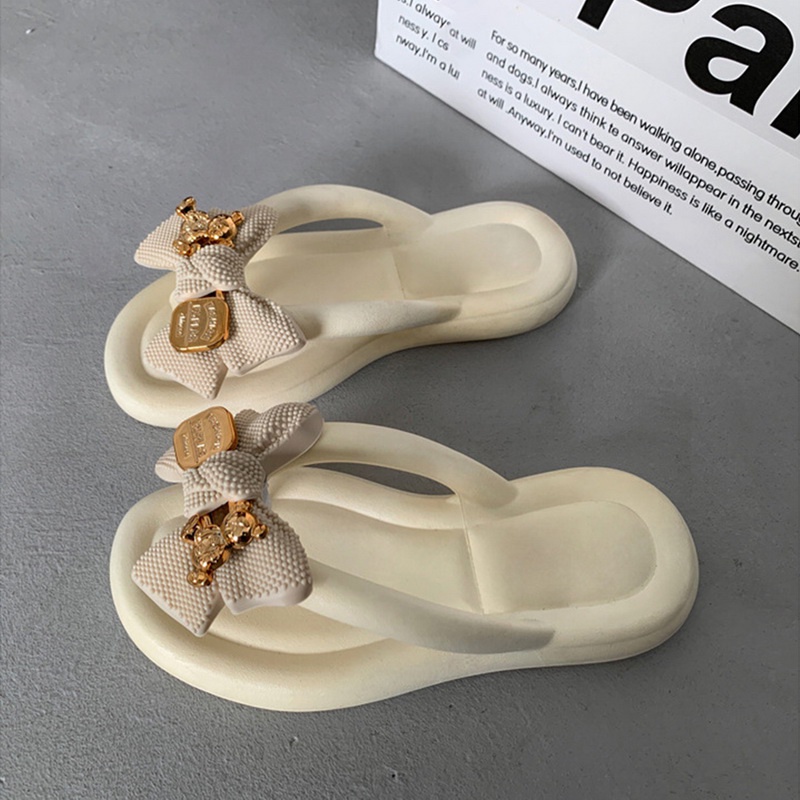 Sandal Đế Mềm Đính Nơ Và Gấu Dễ Thương Phong Cách Hàn Quốc