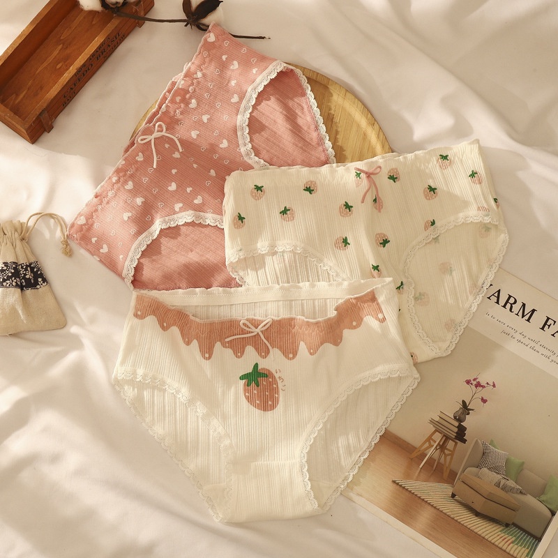 Quần Lót Cotton Nguyên Chất Thấm Hút Mồ Hôi Thoáng Khí In Họa Tiết Dễ Thương Cho Nữ