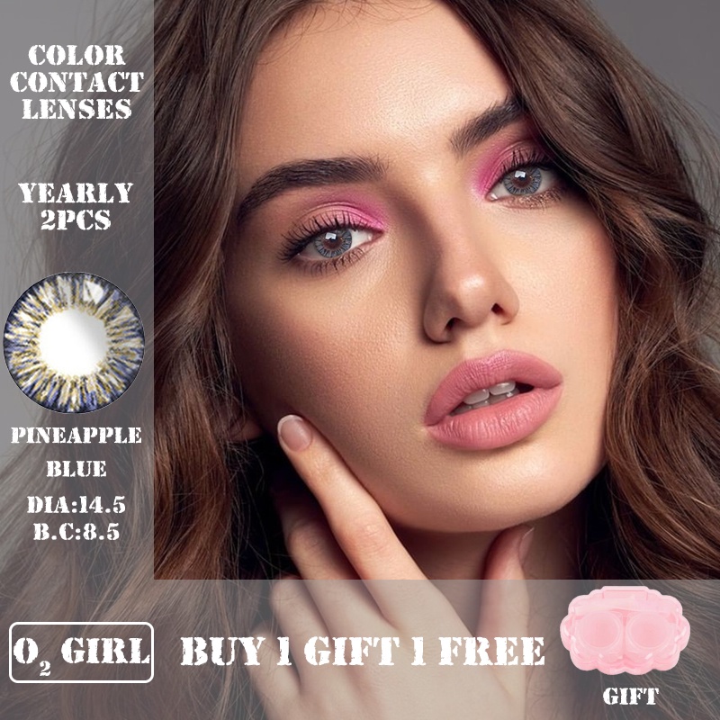 O2Girl lens cận Flagship Shop 2 miếng màu xanh nâu tự nhiên năm ném nữ 14.0-14.5mm kính cận áp tròng cosplay Anime sinh viên không ném kích thước đường kính trang điểm mỹ phẩm sản phẩm lens