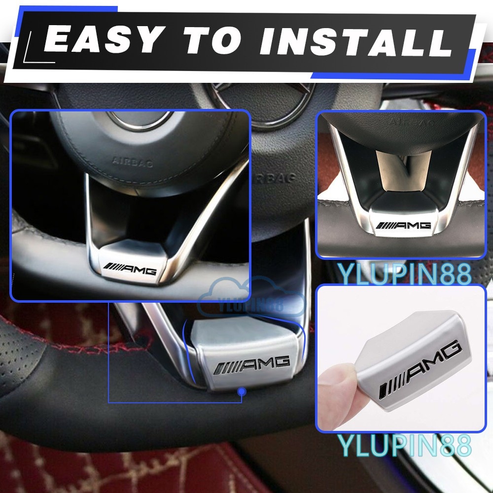 Miếng Dán Logo Bằng Kim Loại Trang Trí Vô Lăng Xe Hơi Mercedes Benz AMG A C E CLA GLA GLC GLE Class W204 W205 W117 W176 W211 W212 W213 W203
