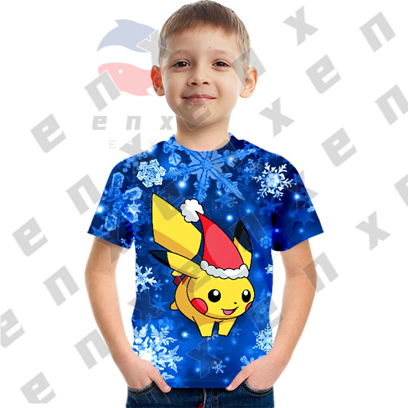 Áo Thun Cộc Tay In Hình Pikachu Cho Bé 3-13 Tuổi