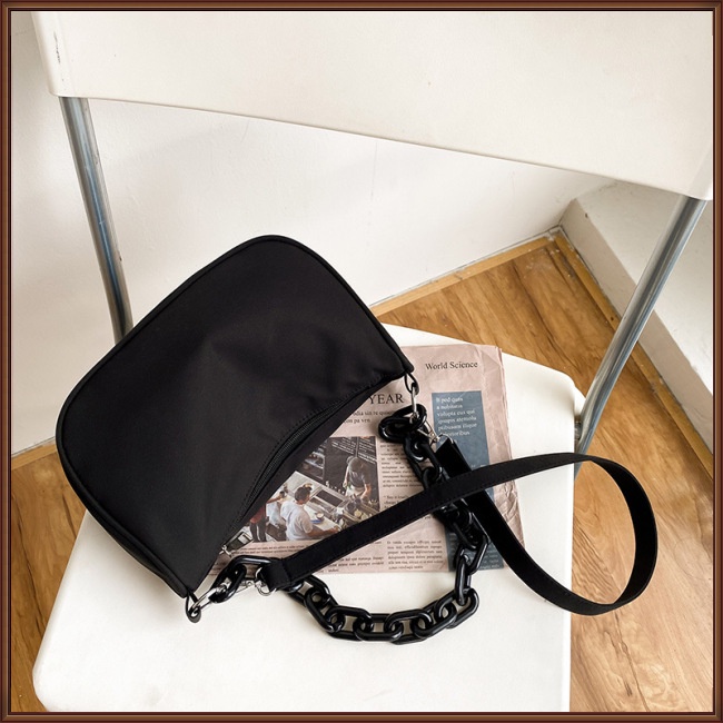 Túi Đeo Vai Bằng Nylon Màu Trơn Có Khóa Kéo Thời Trang Cho Nữ