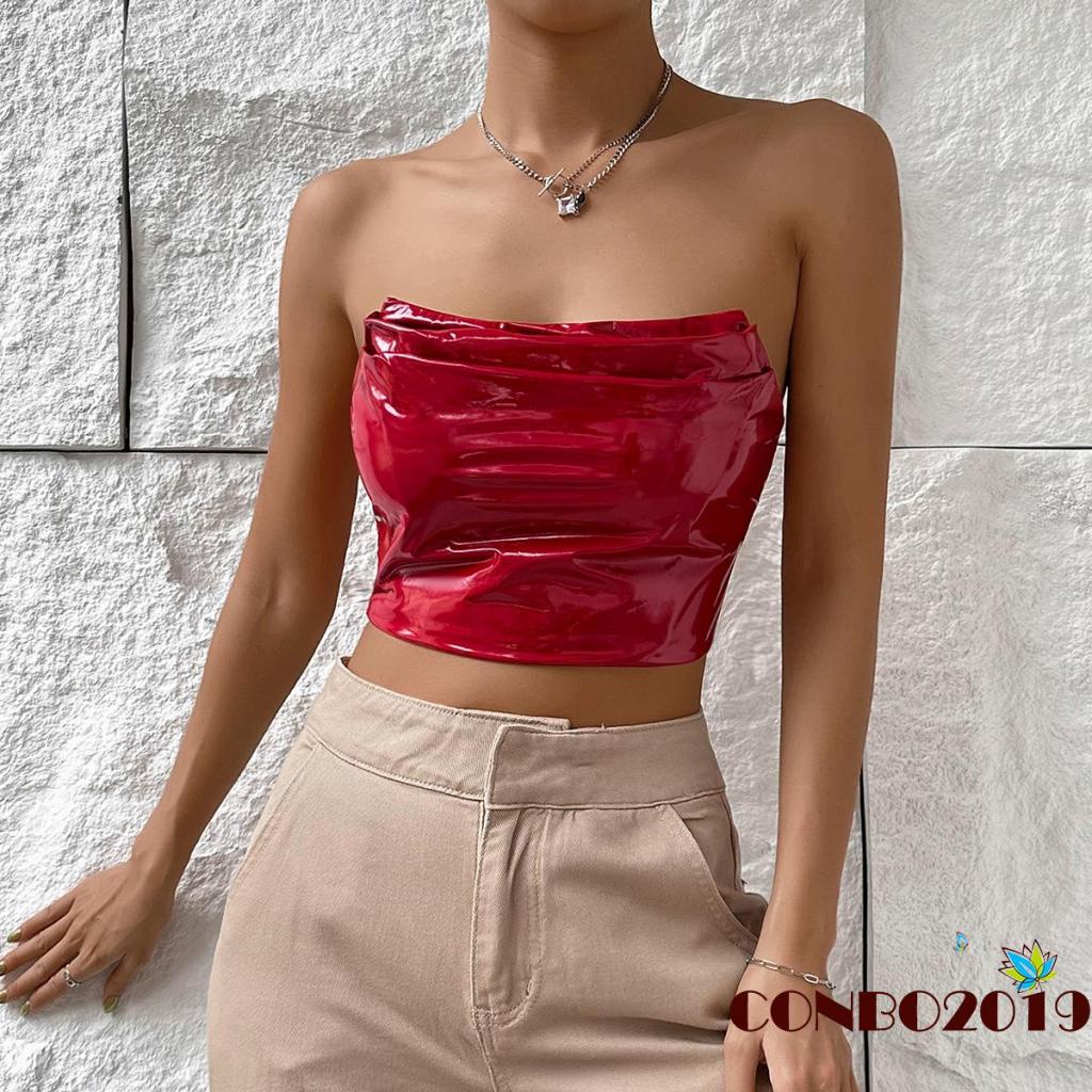 Áo Ống Cúp Ngực Bằng Da PU Màu Trơn Thời Trang Dành Cho Nữ