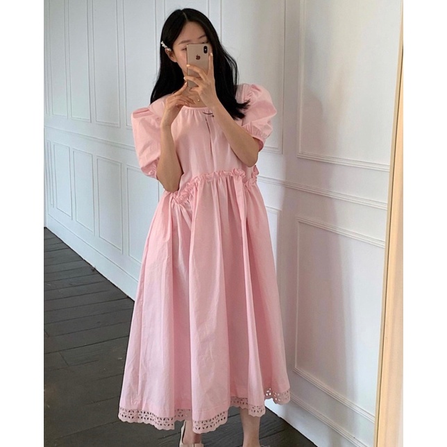 Đầm dài NZN tay ngắn phối ren dáng rộng phong cách Hàn Quốc thời trang cho nữ