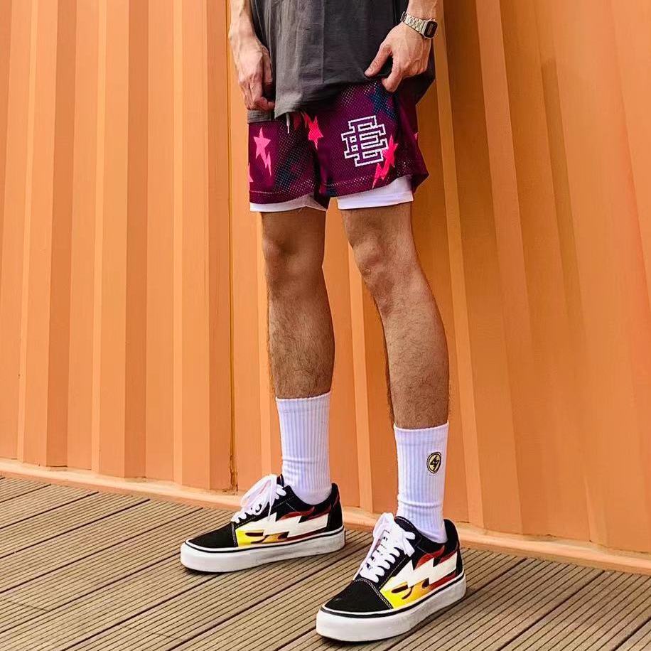 Eric Emanuel EE Quần Short Thể Thao Giả Hai Mảnh Dài Đến Đầu Gối Nhanh Khô Phong Cách Đường Phố Mỹ