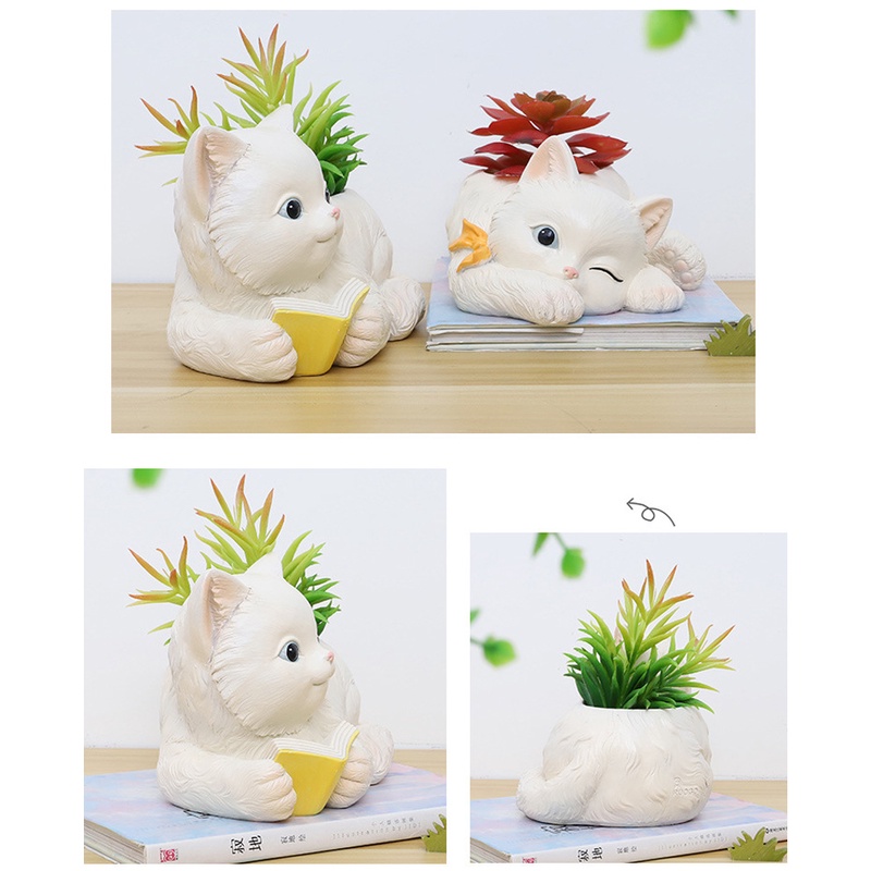 Chậu Cây Cảnh Bằng Gốm Sứ Hình Mèo Trắng Dễ Thương