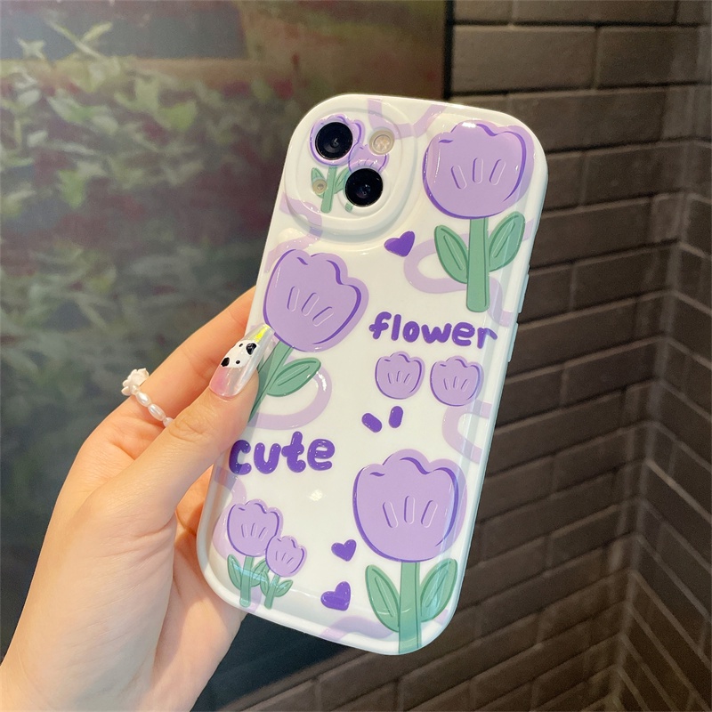 Ốp Điện Thoại Hình Hoa Tulip Màu Tím Có Đệm Khí Cho Iphone 14 13 12 11 Mini Pro Max Plus X XS XR XSMAX 8 7 6 6S Plus
