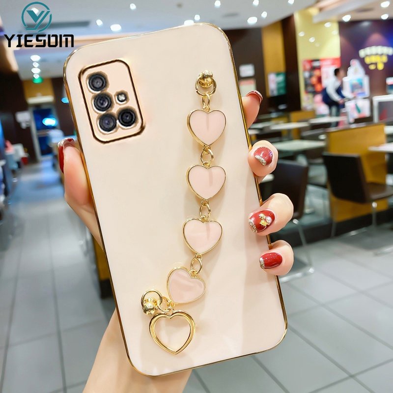 Ốp Điện Thoại Silicon Vuông Mạ Màu Có Dây Đeo Cổ Tay Cho Samsung Galaxy A51 A71 A31 A11 M11 A21S A01 A02