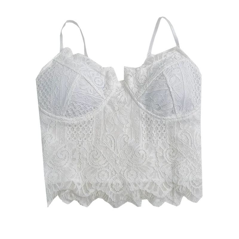 Áo Hai Dây Cúp Ngực Bằng Da Phối Ren Ôm Ngực Phong Cách Pháp Thanh Lịch Gợi Cảm