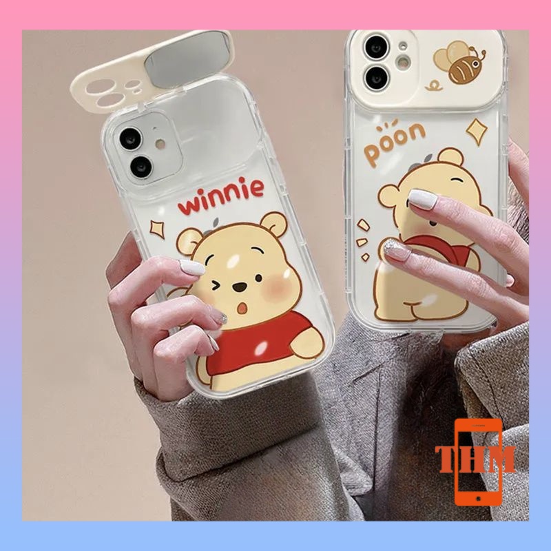 Ốp lưng iphone Camera Hoa Thỏ Hoa Chó Gấu Pooh giá đỡ dành cho phụ nữ gương lậ Cho Iphone 6 / 6S / 6splus / se / 7 / 7plus / 8 / 8plus / X / xs / xsmax / 11 / 12 / 13 / 14 / Plus / Pro / Pro Max-8004