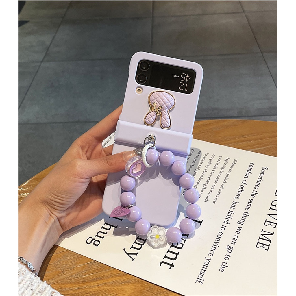 Ốp Điện Thoại Hình Thỏ 3D Màu Trơn Có Vòng Đỡ Cho Samsung Galaxy Z Flip 3 4 5G Z Flip3 Flip4 Zflip3 Zflip4