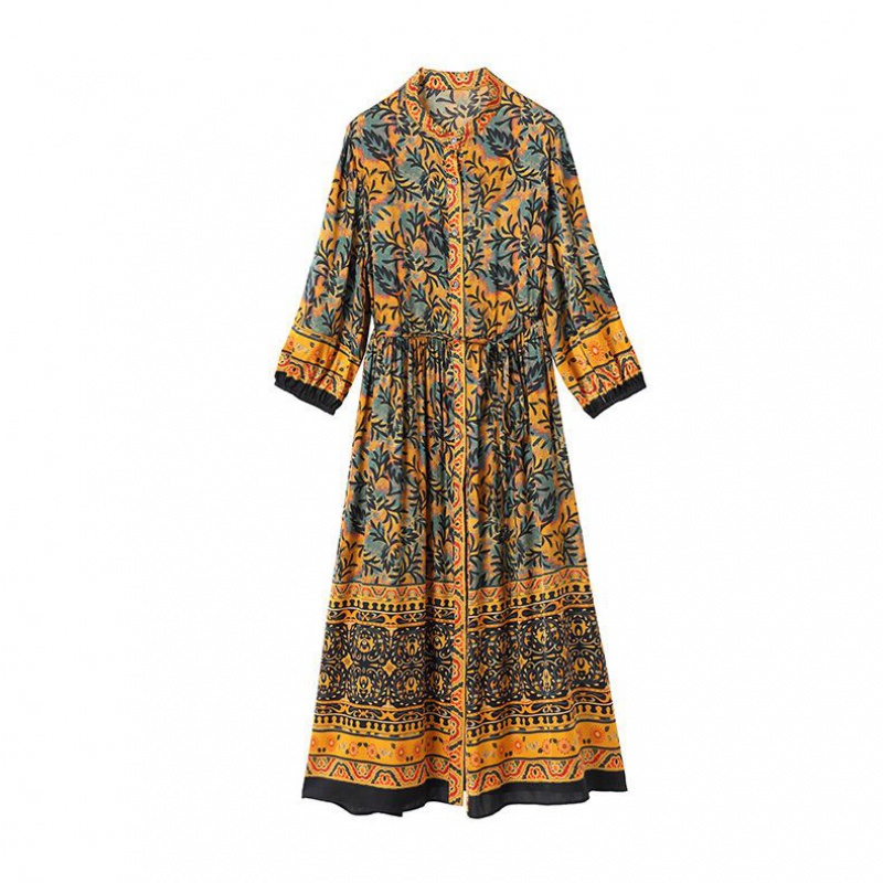 Đầm Lụa Dài Dáng Rộng Màu Sắc Retro Dành Cho Nữ