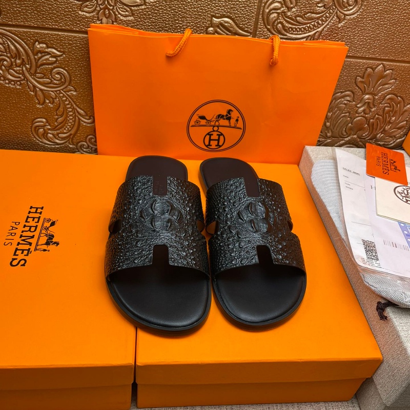 Hermes Dép Da Cá Sấu Màu Đen Thời Trang Cho Nam