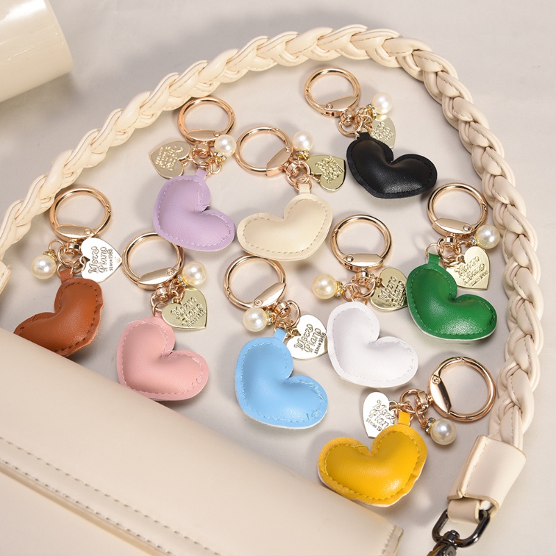 Móc Khóa Da Đính Ngọc Trai Nhân Tạo Hình Trái Tim Nhiều Màu Sắc Dễ Thương Cho Nữ