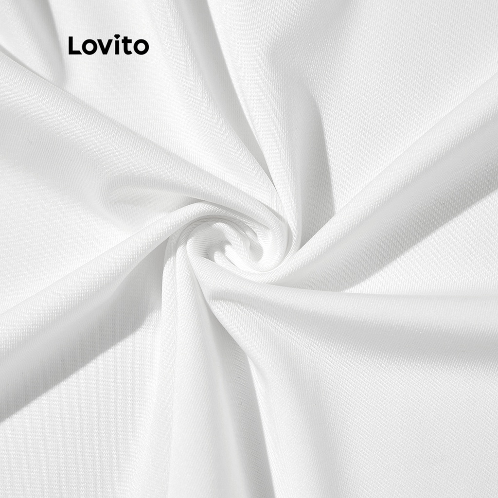 Áo thun thể thao croptop Lovito ghép nối màu sắc L14D038 (Màu trắng)