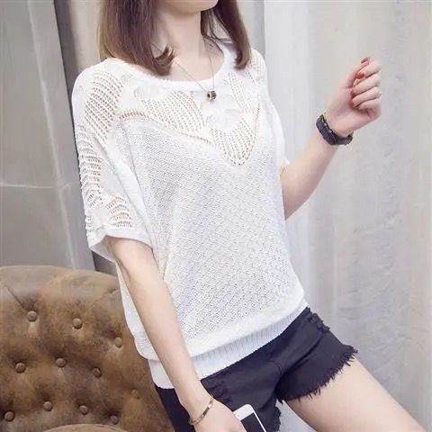 Áo Thun Cánh Dơi Dệt Kim Màu Trơn Cổ Tròn Dáng Rộng Thời Trang Xuân Hè