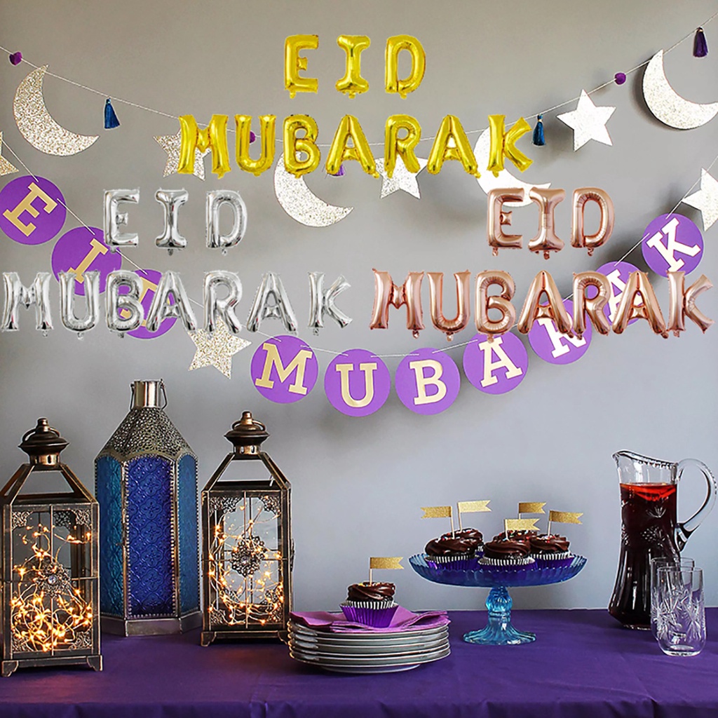 Bộ Bong Bóng Màng Nhôm Hình Chữ Eid Al-Fitr Trang Trí Lễ Hội