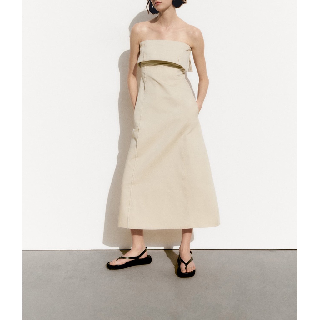 Zara Áo Khoác COTTON Dáng Dài Trễ Vai Thời Trang Mùa Xuân Quyến Rũ Cho Nữ 3152316