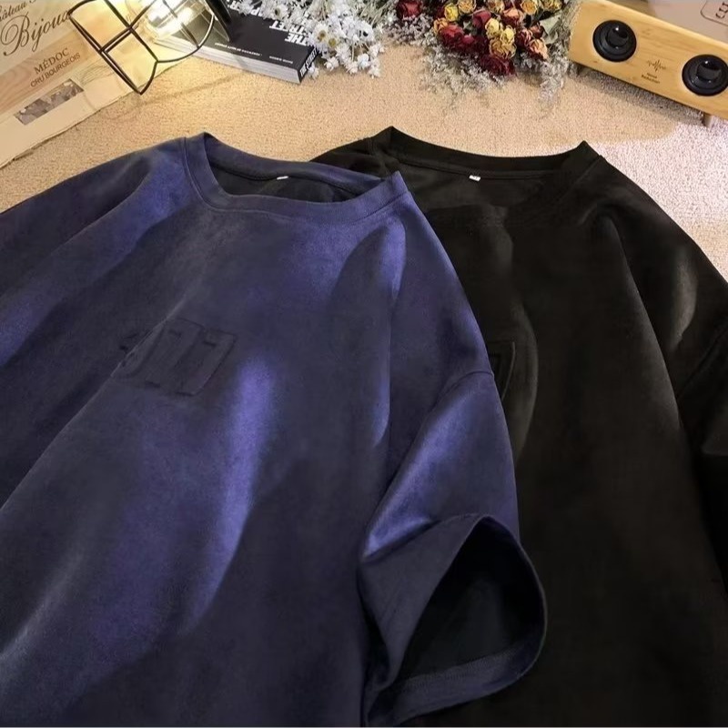 Áo Thun Tay Ngắn Cổ Tròn Bằng Da Lộn Phong Cách Hip hop Thời Trang Mùa Hè Cho Nam