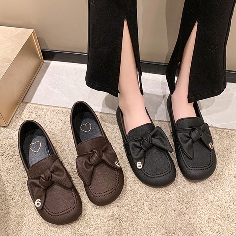 Vỏ Bọc Vô Lăng Xe Hơi SHIZHIBAO Chất Lượng Cao| Giày Búp Bê Đế Thấp Mềm Mại Mũi Tròn Đính Nơ Phong Cách Hàn Quốc Cho Nữ