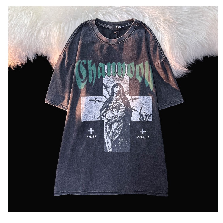 NRVP Áo Thun 100% Cotton Tay Ngắn Dáng Suông In Họa Tiết Hoạt Hình Phong Cách Hàn Quốc Cho Nữ