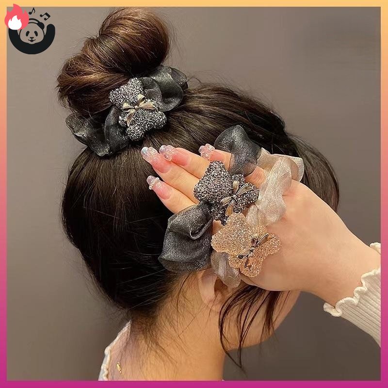 Dây Buộc Tóc Cao Su Co Giãn Bọc Vải Lưới Đính Đá Thời Trang Chất Lượng Cao