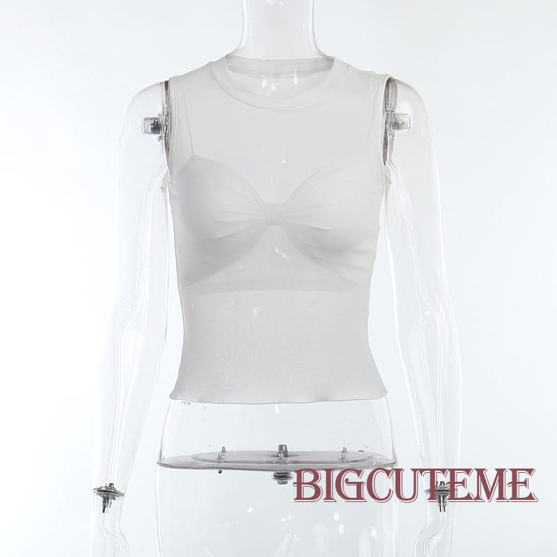 [] - Áo Sát Nách Cổ Tròn Xuyên Thấu Đi Tiệc Câu Lạc Bộ Đêm Màu Đen / Trắng Cho Nữ