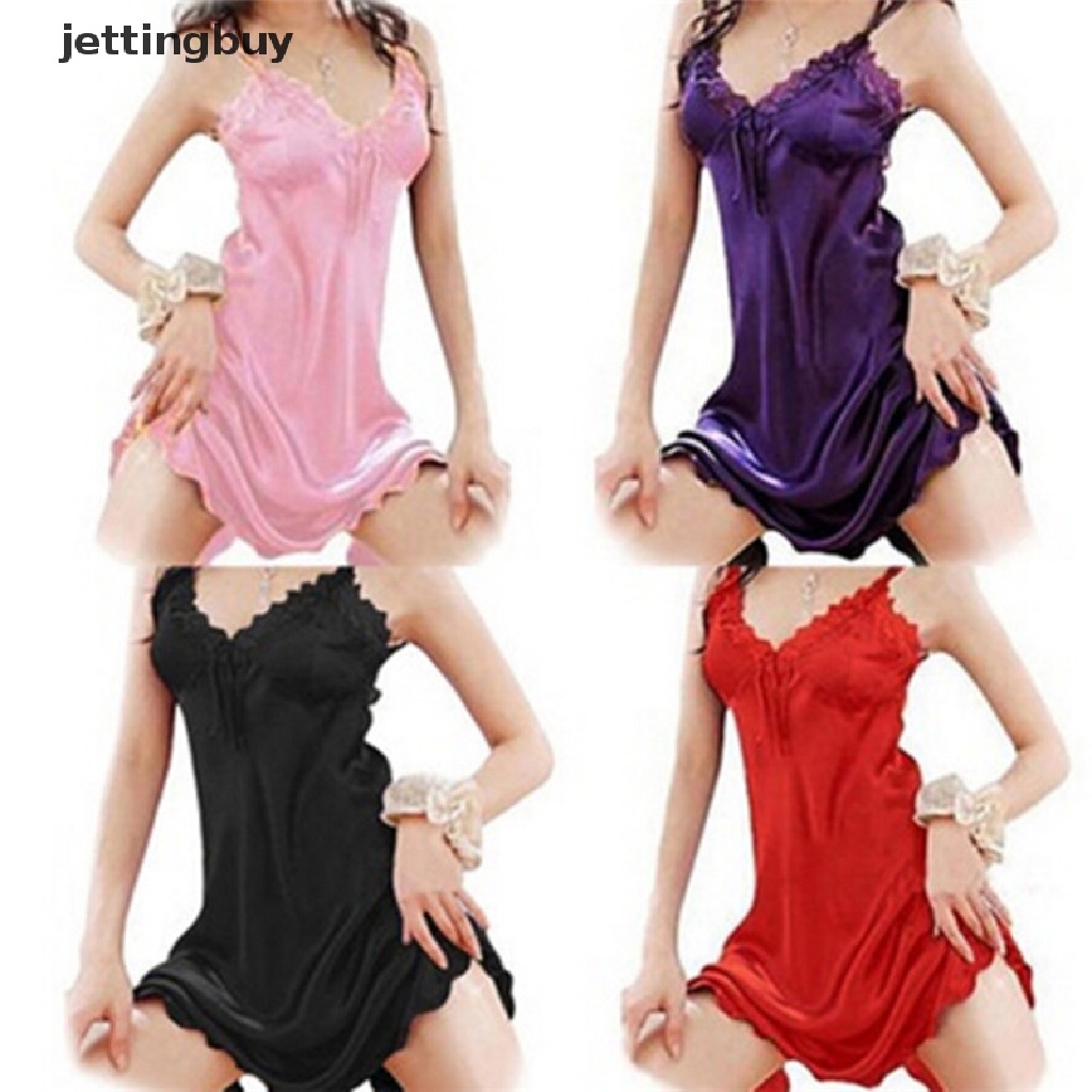 Đầm Ngủ Lụa Sa Tanh Phối Ren Gợi Cảm Cho Nữ QDD