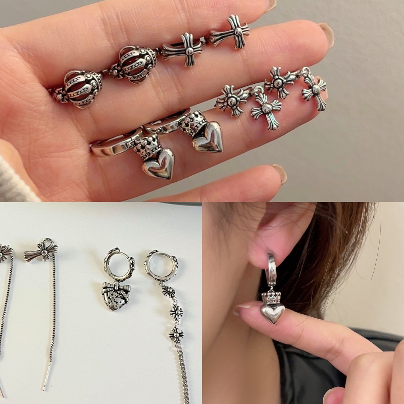 Unisex Khuyên Tai Hình Thánh Giá Phong Cách Vintage Đáng Yêu