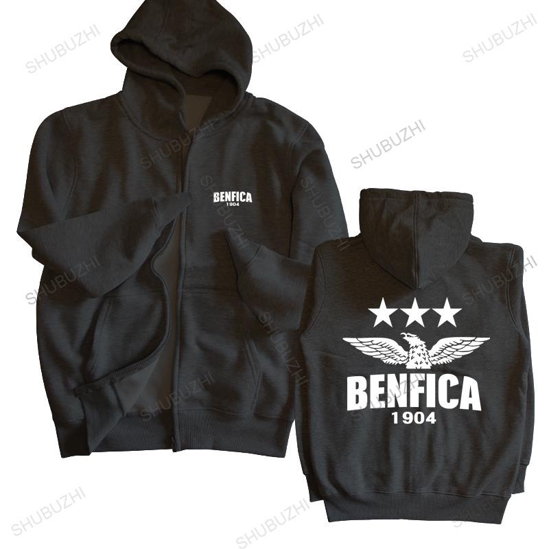 Áo Khoác Hoodie Cotton Màu Đen Phối Khóa Kéo In Chữ Benfica Phong Cách Hip Hop Thời Trang Cho Nam