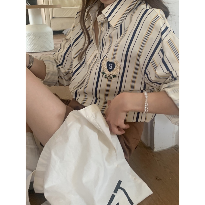SUXI Áo Sơ Mi Nữ Dài Tay Kẻ Sọc Thời Trang Hàn