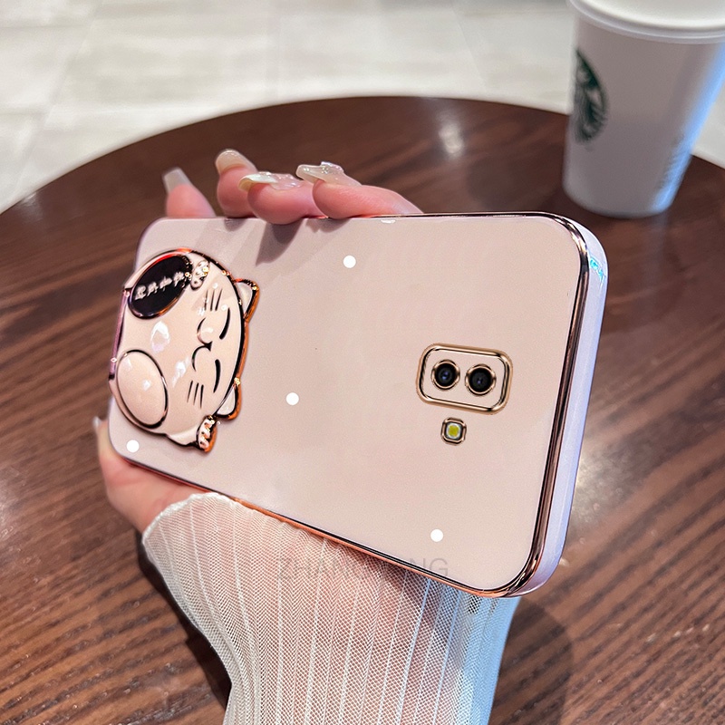 ốp lưng Samsung J6 PRIME J6 PLUS Ốp Điện Thoại TPU Mềm Viền Mạ 3D Có Giá Đỡ Hình Mèo Cho Samsung J6 PRIME J6 PLUS