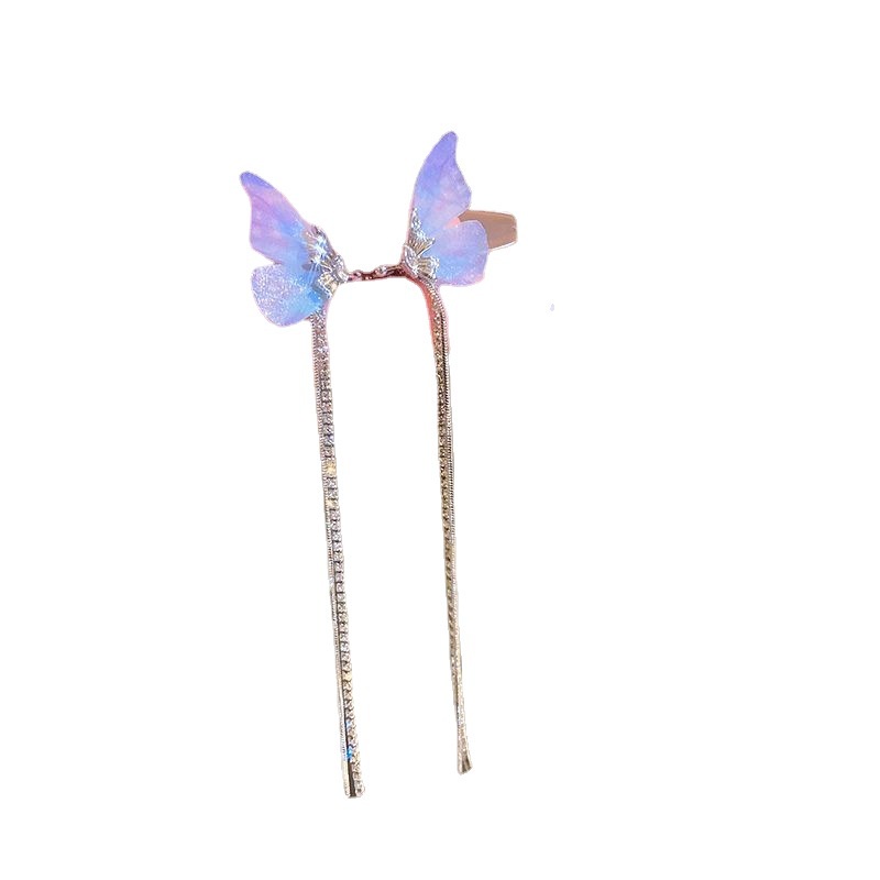 Bông Tai Dạng Kẹp Không Xỏ Lỗ Hình Bướm Màu Xanh Dương / Tím Đính Đá Cho Nữ