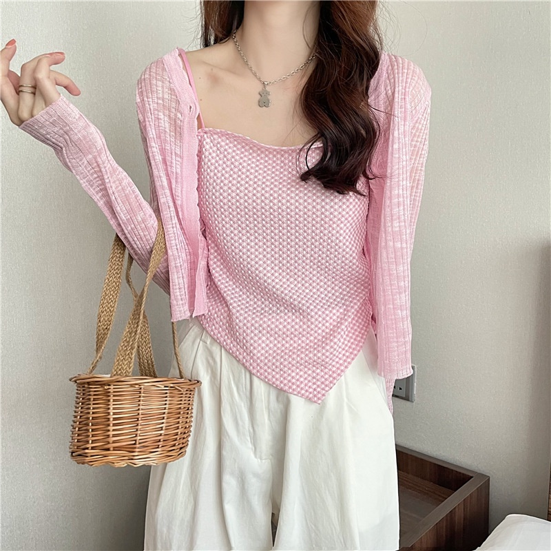 Áo 2 dây vạt chéo thun xốp hoạ tiết MS531