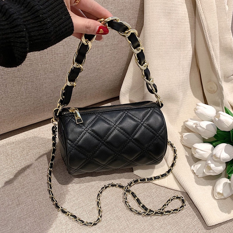 Ielgy Túi Xách Đeo Vai Hình Trụ Thêu Dây Xích Đa Năng Thiết Kế Hình Thoi Cho Nữ