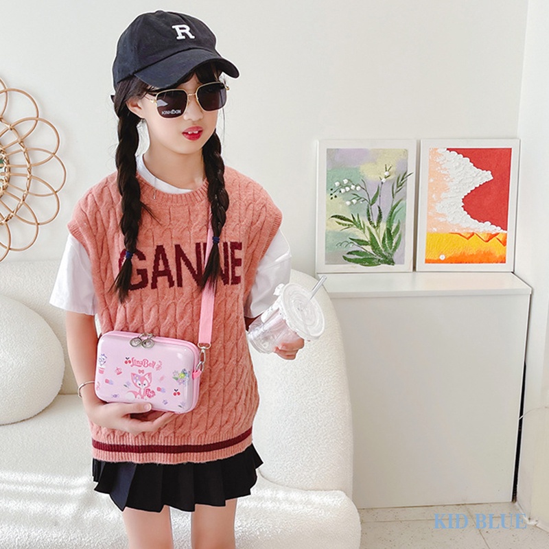 Túi Đeo Chéo Hình Vuông Nhỏ Họa Tiết Hoạt Hình Dễ Thương Cho Bé Gái