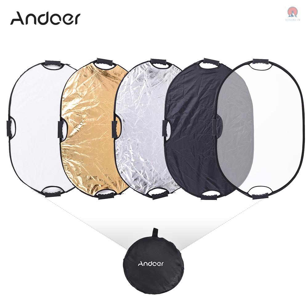 ANDOER Tấm Phản Quang Hình Oval Cầm Tay 5 Trong 1 Kích Thước 90 * 60cm Màu Vàng / Bạc / Đen / Trắng Có Thể Gập Lại Đa Ứng Dụng Hỗ Trợ Chụp Ảnh Studio