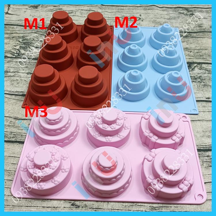 Khuôn silicon mẫu bánh cưới, banh sinh nhật 3 tầng làm râu câu, nướng bánh bông lan làm bánh kem cưới mini BSI