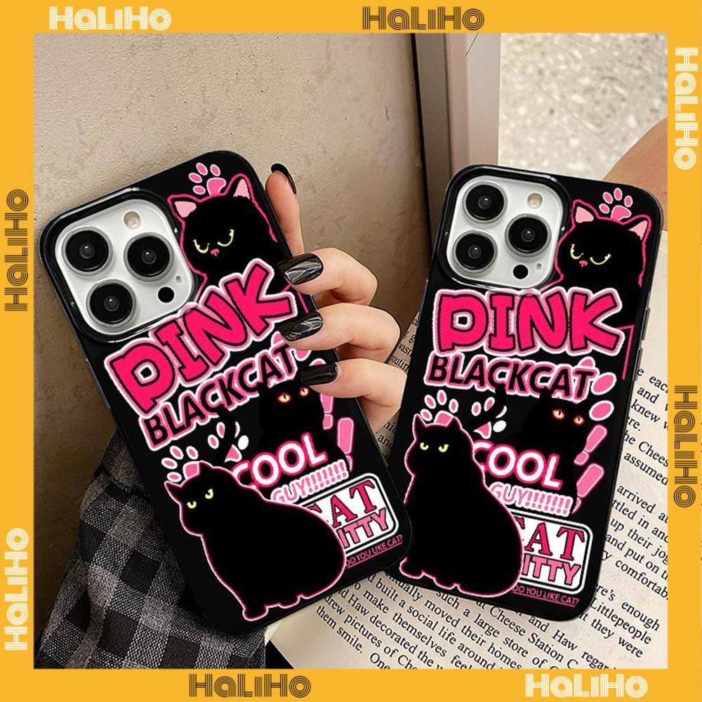 Ốp điện thoại TPU đen bóng in mèo cắt dán chống sốc camera thích hợp cho iPhone 14 13 12 11 Pro Max 7 8 Plus X XR