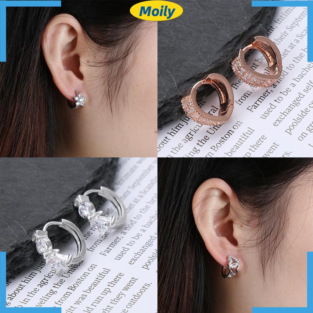 Bông tai tròn mạ bạc đính đá zircon thời trang