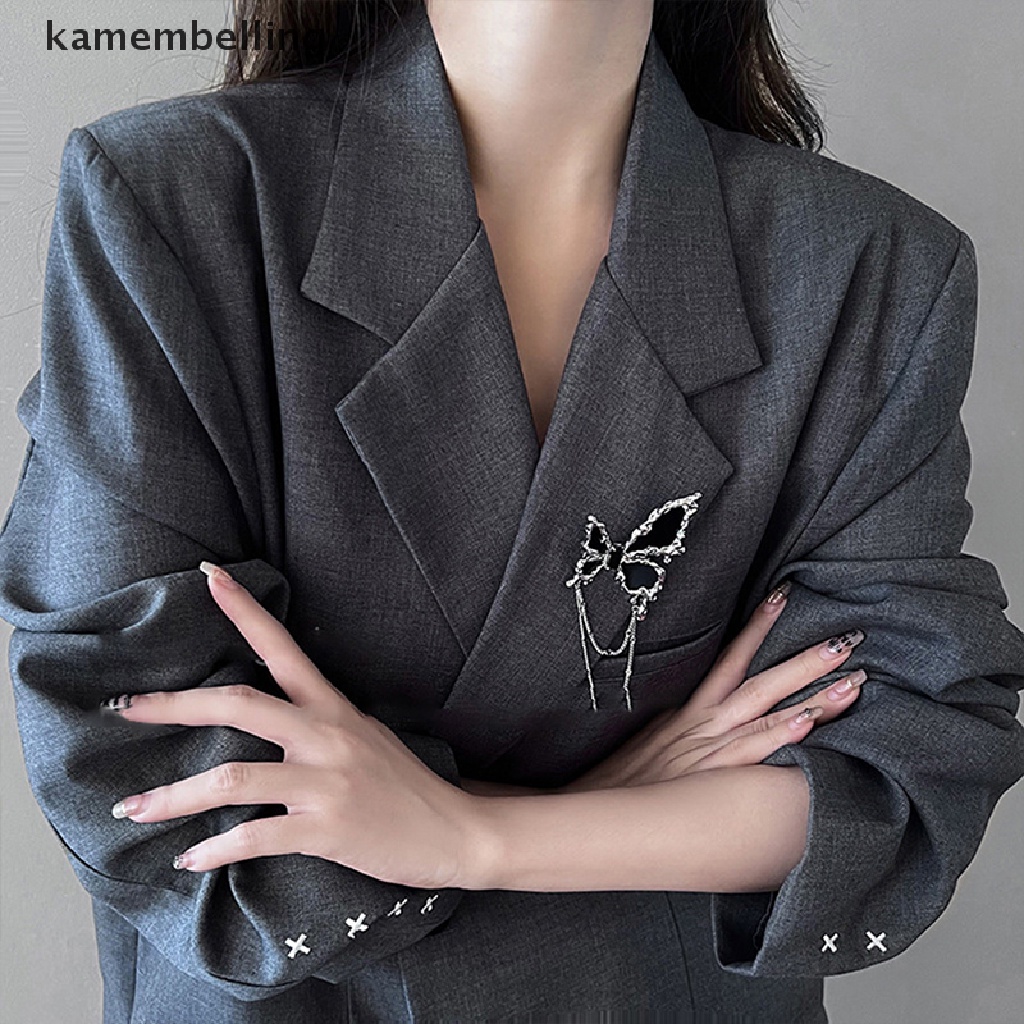 Trâm Cài Áo Hình Bướm Phối Dây Xích Kim Loại Thời Trang Cho Nam Và Nữ
