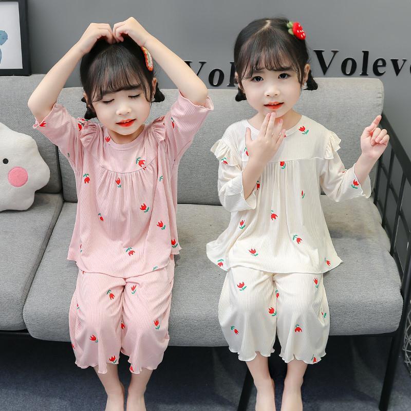 6M-8Years bé gái xuân thu áo ngủ mùa hè mỏng băng lụa bé gái điều hòa không khí quần áo nhà XC